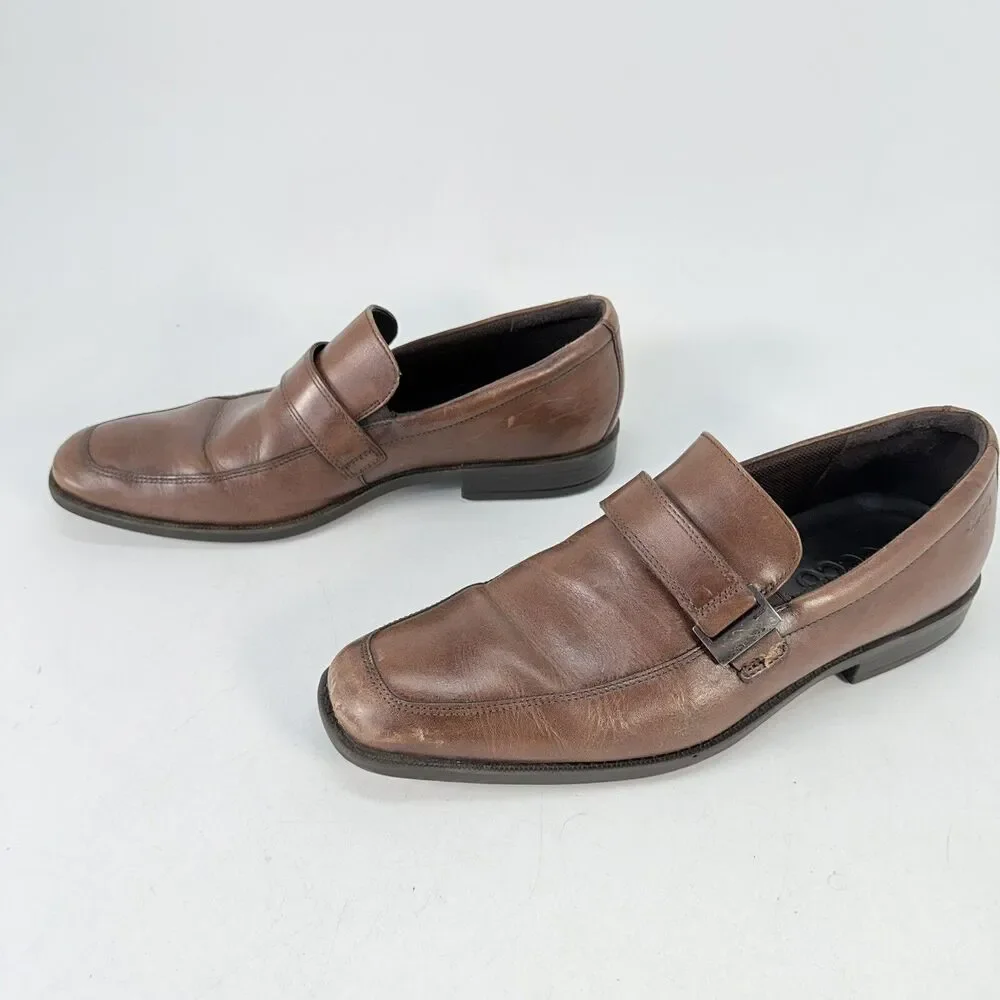 Ecco Men's Edinburgh Brown Leather Bicycle Toe Buckle Loafers EU 46 US 13